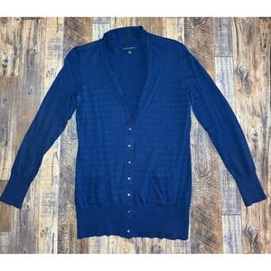 Banana Republic Cardigan Womens‎ M Blue Gray Striped Long Sleeve Knitwear